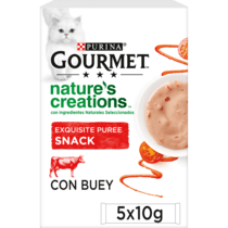 PURINA® GOURMET® NATURE'S CREATIONS Exquisito Puré Snack Liquido con Buey y Tomate Vista Frontal