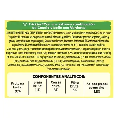 PURINA®  FRISKIES®  Adulto Gato con Conejo, Pollo y Verduras Beneficios