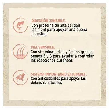 PURINA® DOG CHOW® para perros adultos con una piel, pelaje y digestión sensibles con salmón Beneficios