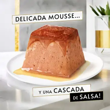 PURINA® GOURMET™ REVELATIONS™ Pirámide de Mousse, con Pollo y cascada de Salsa Textura