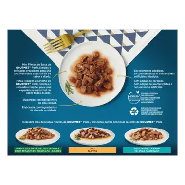 PURINA® GOURMET® PERLE Finas Láminas en Salsa Vista Trasera