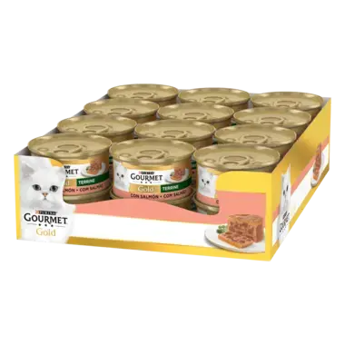 PURINA® GOURMET® GOLD Terrine con Salmón Vista Lateral