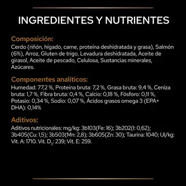 PURINA® PRO PLAN® VETERINARY DIETS Feline NF Renal Function Sobres Salmón Ingredientes