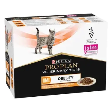 PURINA® PRO PLAN® VETERINARY DIETS Feline OM Obesity Management Sobres Pollo Vista Frontal