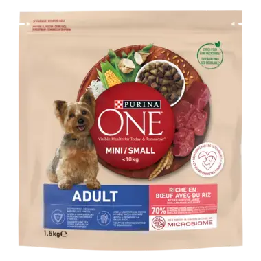 Purina ONE Mini Adult Buey y Arroz Front Pack