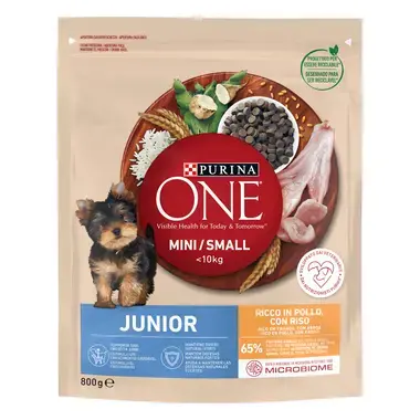 Purina ONE Mini Junior Pollo y Arroz Front Pack