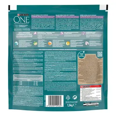 PURINA ONE® Digestión sensible Rico en salmón y arroz Trasera