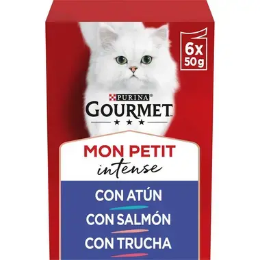 PURINA® GOURMET® MON PETIT Selección de Pescados (ATÚN, SALMÓN Y TRUCHA) Vista Frontal