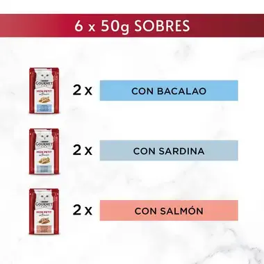 PURINA® GOURMET® MON PETIT Selección de Pescados (SARDINA, SALMÓN, BACALAO)