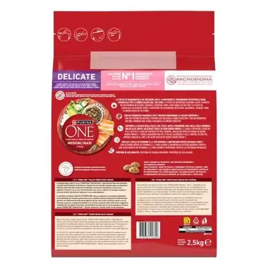 PURINA ONE® MEDIUM/MAXI >10kg Delicate Salmón y Arroz 2,5kg