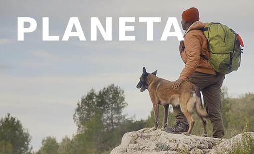 hombre de excursión con su perro